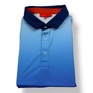 Redvanly Mens Large Blue Ombre Gradient Short Sleeve Golf Polo Shirt Stretch
